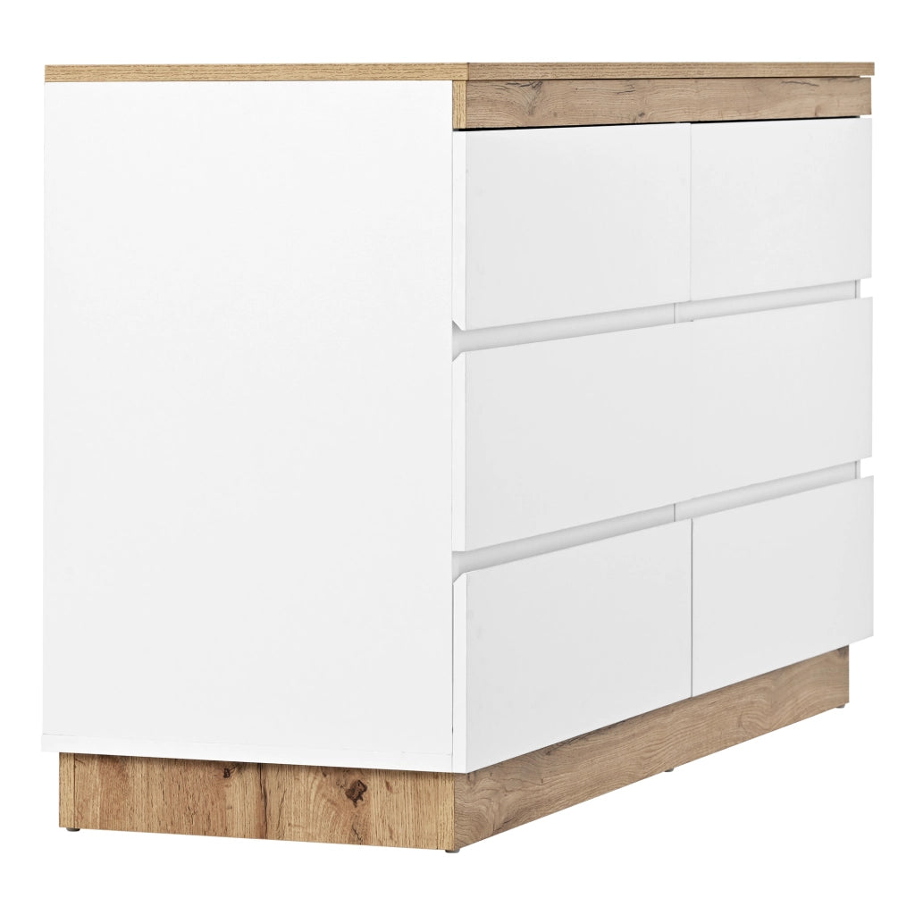 Cassettiera con 6 cassetti e vano chiuso, per camera da letto e soggiorno, bianco e rovere, 110 × 40 × 67.5 cm
