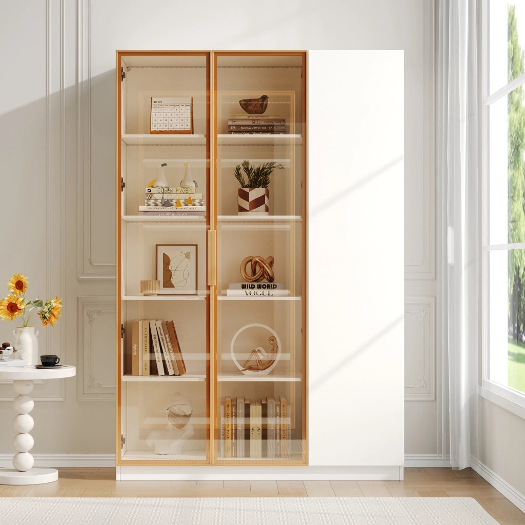 Vetrina a 3 ante con vetro di sicurezza, LED multicolore e 3 ripiani regolabili, in MDF bianco, per soggiorno