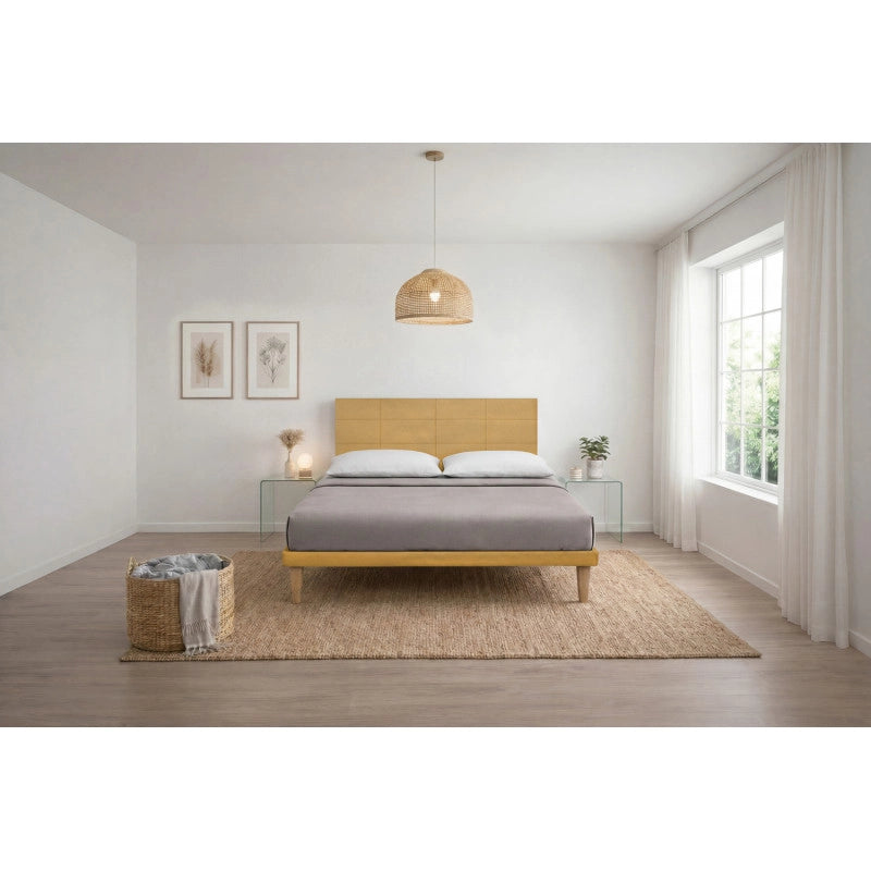 Letto imbottito Letto Matrimoniale alla Francese 140x190 cm Square - Con rete,Microfibra,Ocra