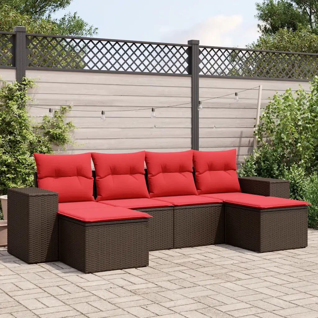 Set Divani da Giardino 6 pz con Cuscini Marrone in Polyrattan 3222923