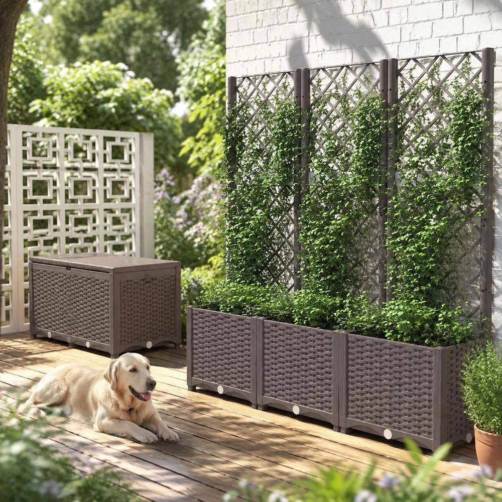 Garden Planter With Trellis Brown 120 X 40 X 136 Cm PP