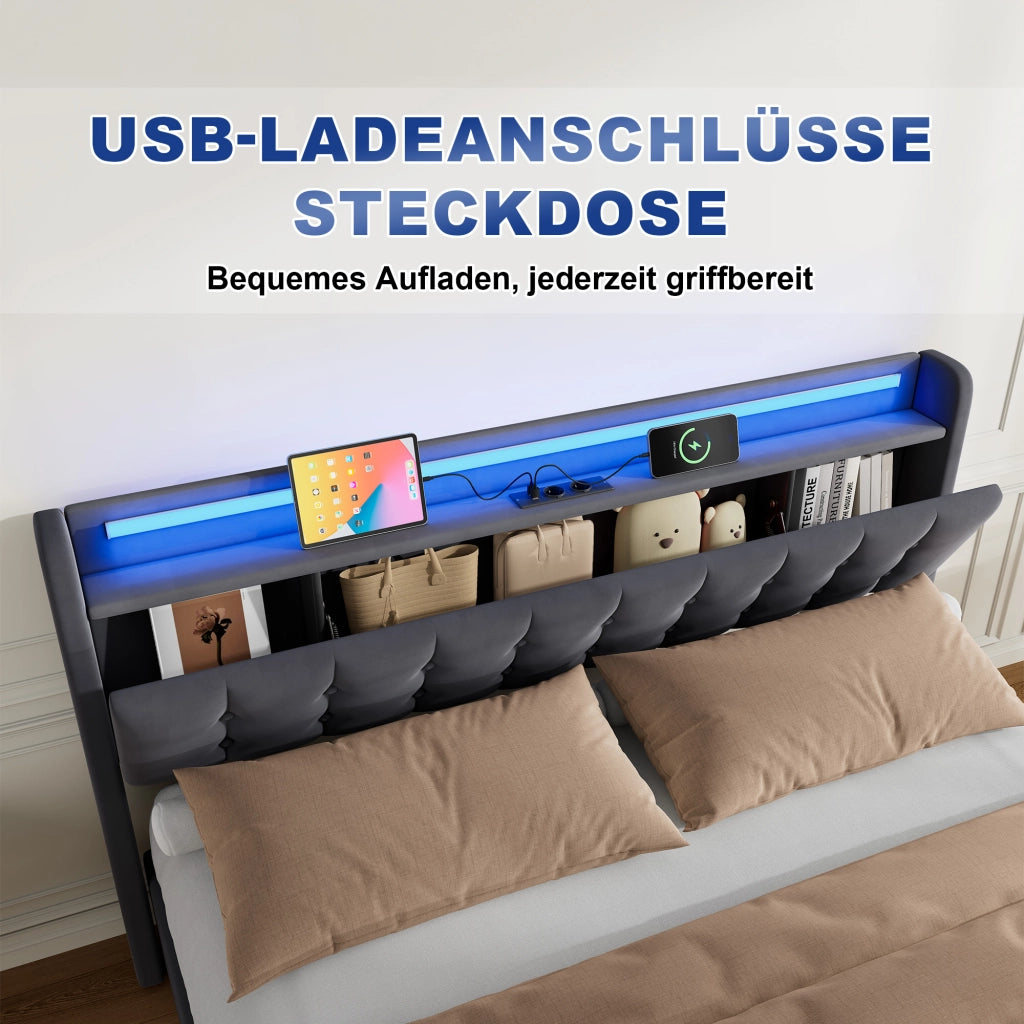 Letto contenitore 180x200 cm, colore grigio