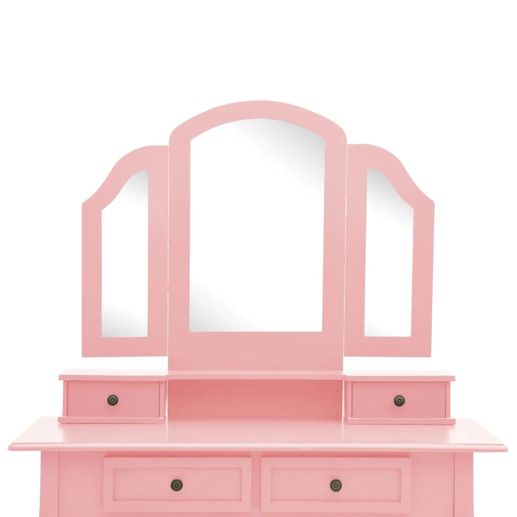Toeletta | Tavolo da Trucco e Sgabello Rosa 100x40x146cm Legno Paulownia