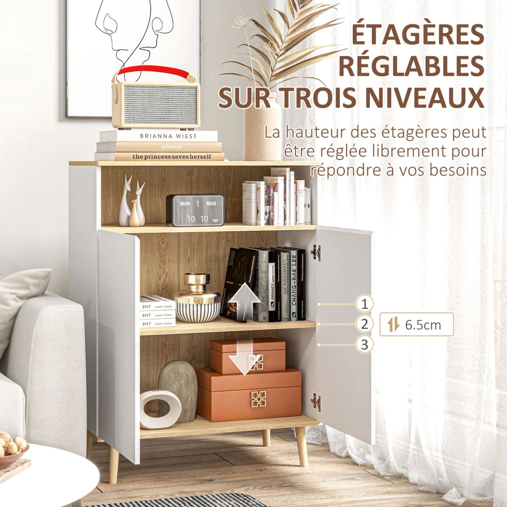 Mobile contenitore scandinavo ¨C Xylo ¨C 2 ante con ripiano interno bianco e legno