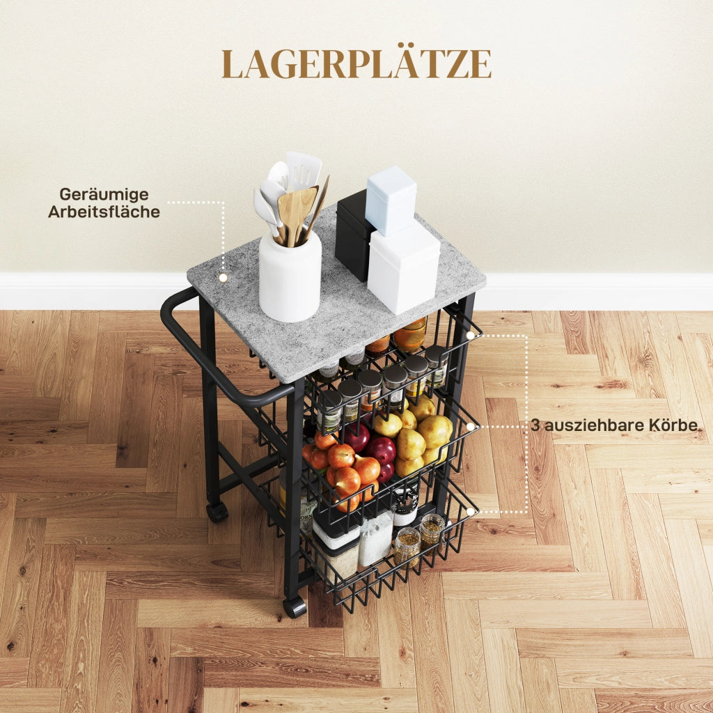 Carrello da cucina con 3 cestelli in acciaio ¨C zephmum ¨C mobile su ruote