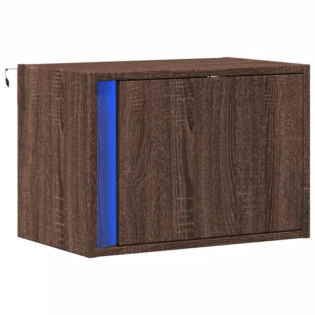 Comodino | Armadio da Notte | Mobiletto da notte a Parete con luci LED Rovere Marrone