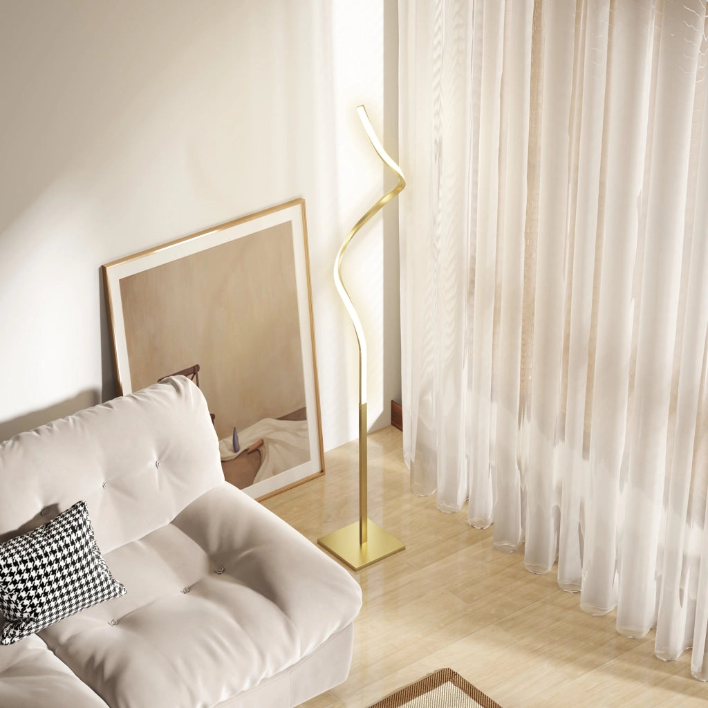 Lampada da Terra LED a Spirale con 3 Luminosità e Interruttore a Pedale Oro