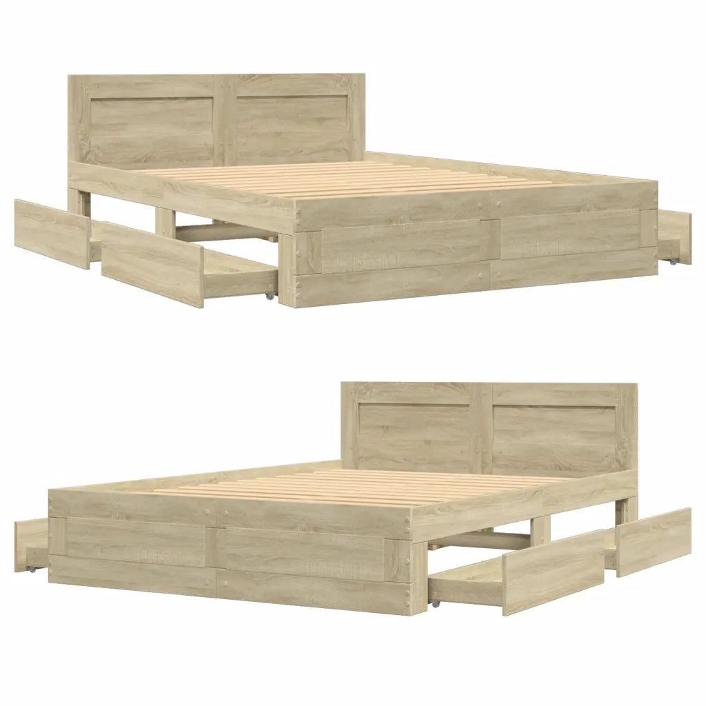 Letto matrimoniale | Letto per adulti | Giroletto Testiera Rovere Sonoma 140x200 cm Legno Multistrato