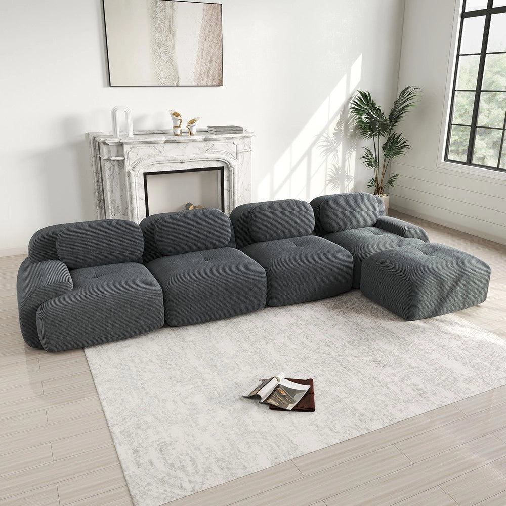 Divano angolare 4 posti con chaise longue ¨C Minimal ¨C grigio tessuto imbottito braccioli larghi