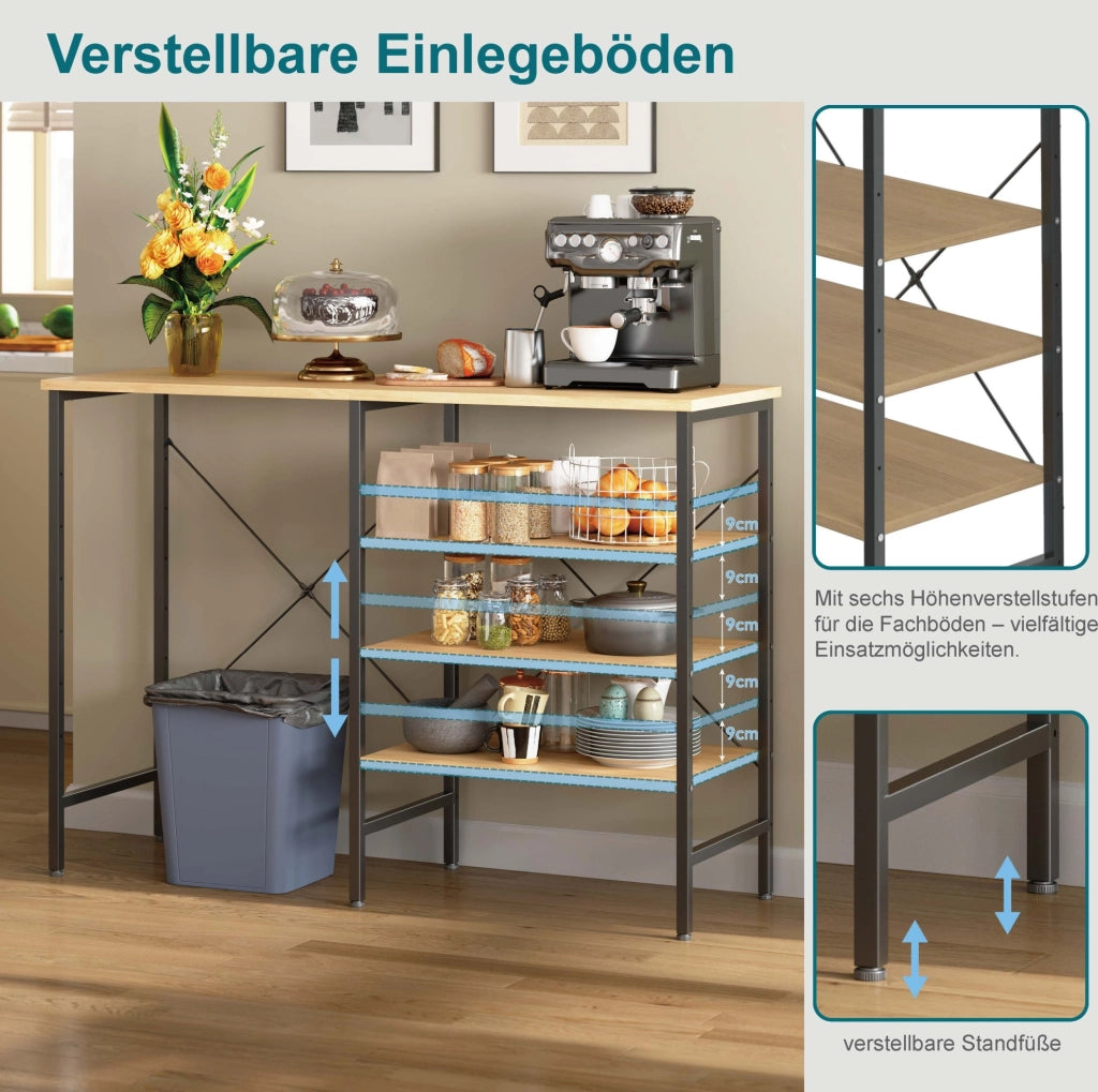 Tavolo Organizer Multifunzionale 120x40x85,5 cm con Struttura Metallica Nera e Piano Effetto Legno, Montaggio Flessibile per Cucina e Soggiorno