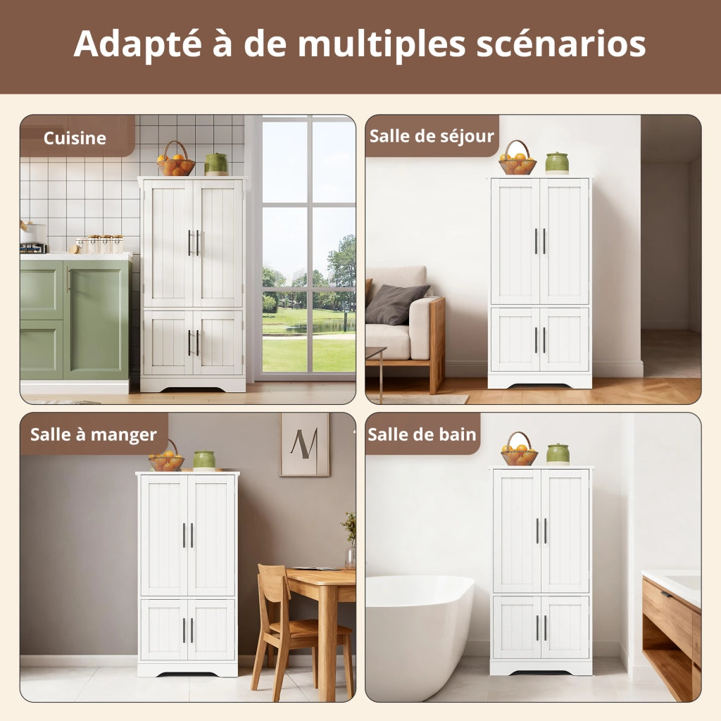 Credenza da cucina alta con 4 ante, ripiani regolabili e luce LED con sensore, in MDF bianco, 120 × 60 × 40 cm