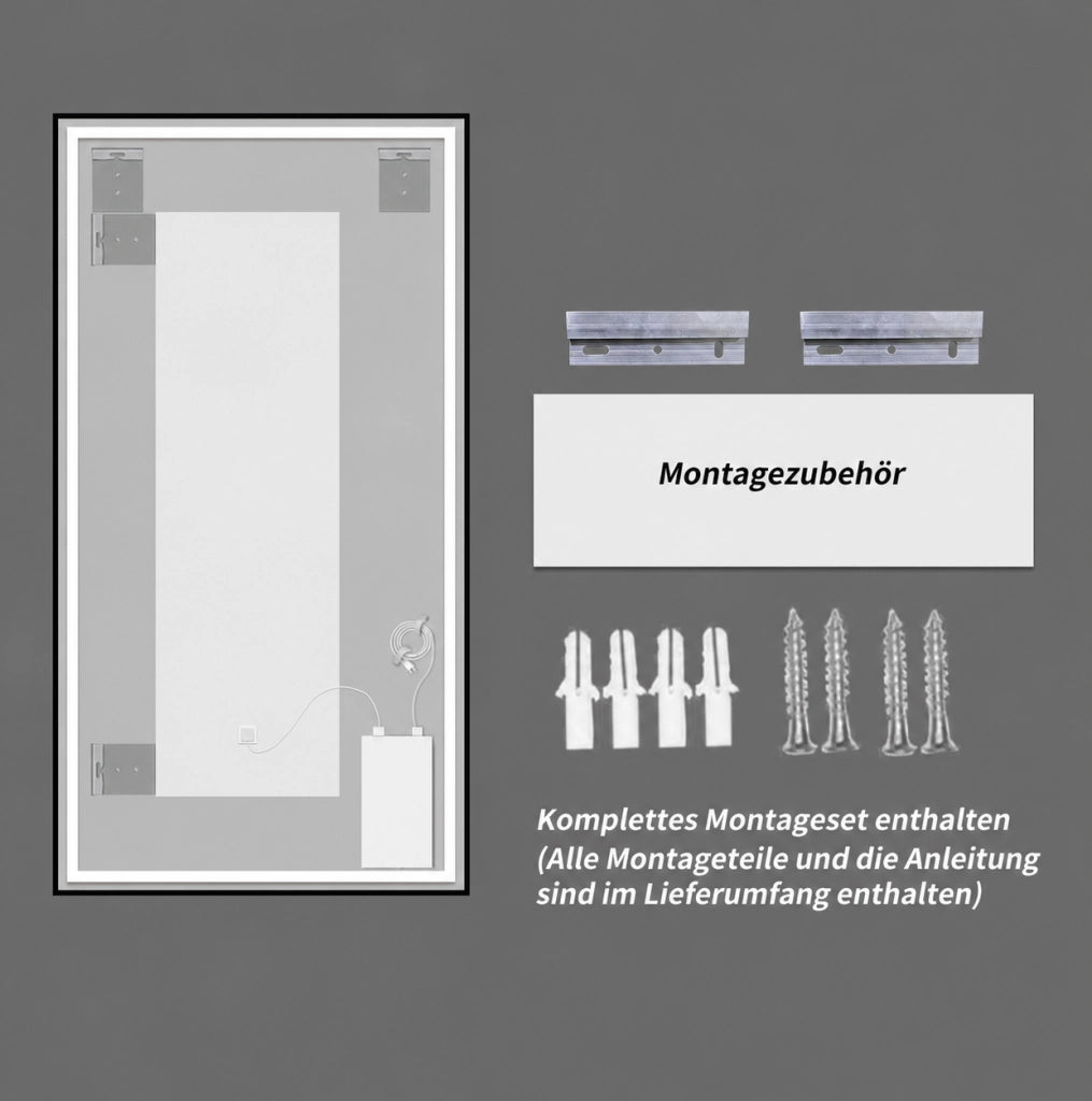 Specchio da bagno LED 70x90 cm con cornice in alluminio, retroilluminato, antifoschia, 3 tonalità di luce e dimmer regolabile, specchio argento senza rame 5 mm