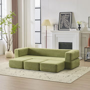 Divano letto modulare in ciniglia verde 201x75,5x50 cm salvaspazio