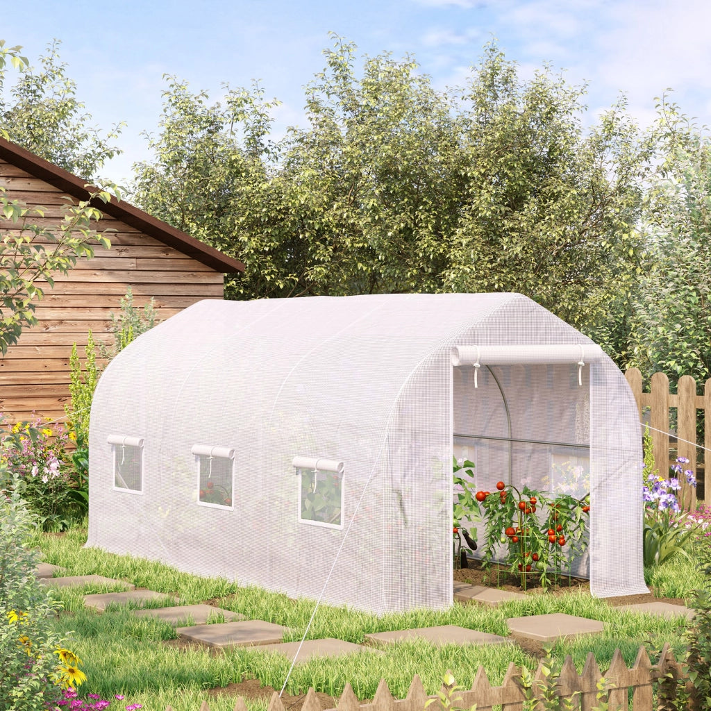 Serra Tunnel da Giardino 4x2x2m ¨C Xylo ¨C 6 Finestre Traspiranti Porta Avvolgibile Bianco