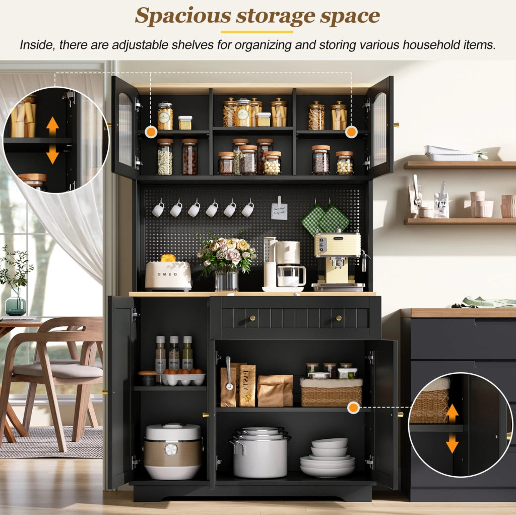 Credenza alta con ante a vetro; ripiani regolabili; pannello forato; 103;5x40x180 cm; nero