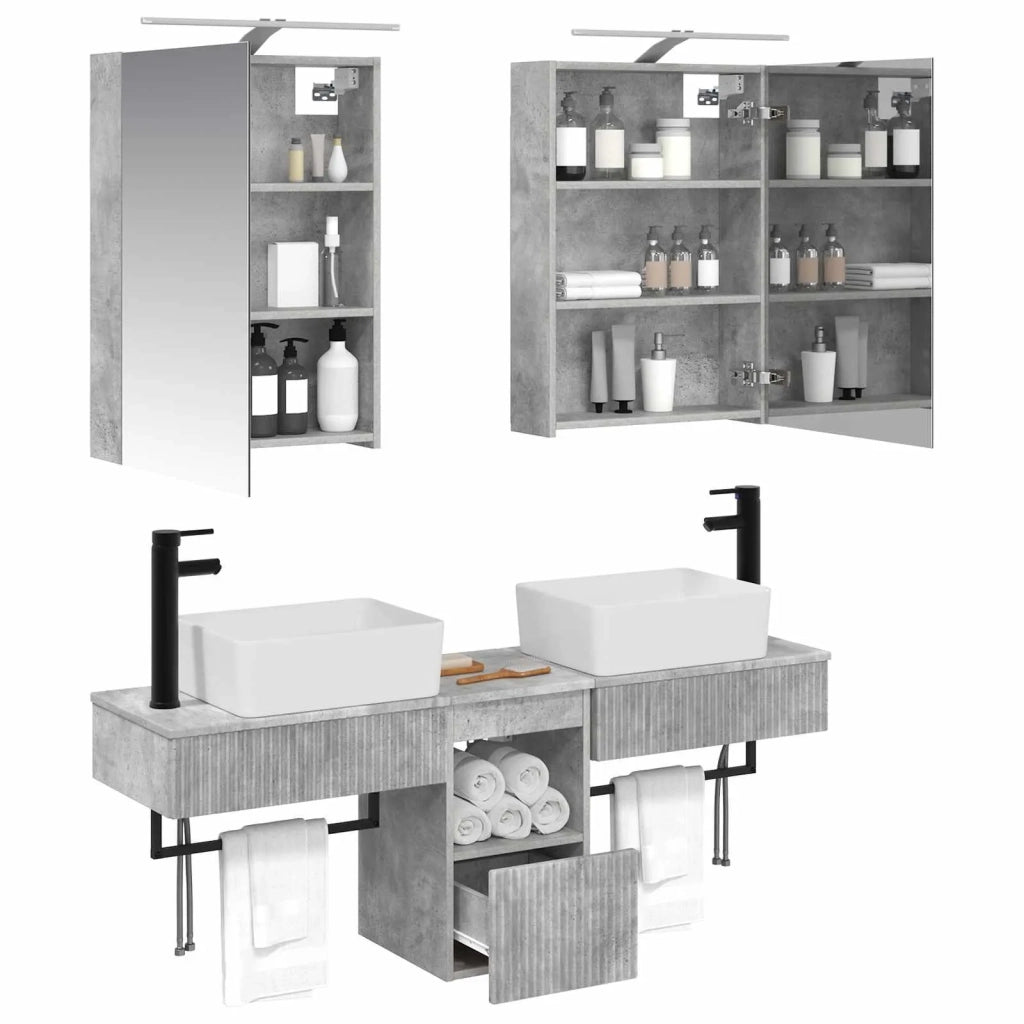 Set di Armadi da Bagno 5 pz Grigio Cemento Legno ingegnerizzato 3406314