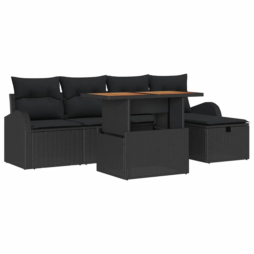 Set Divano da Giardino 6 pcs Nero polyrattan