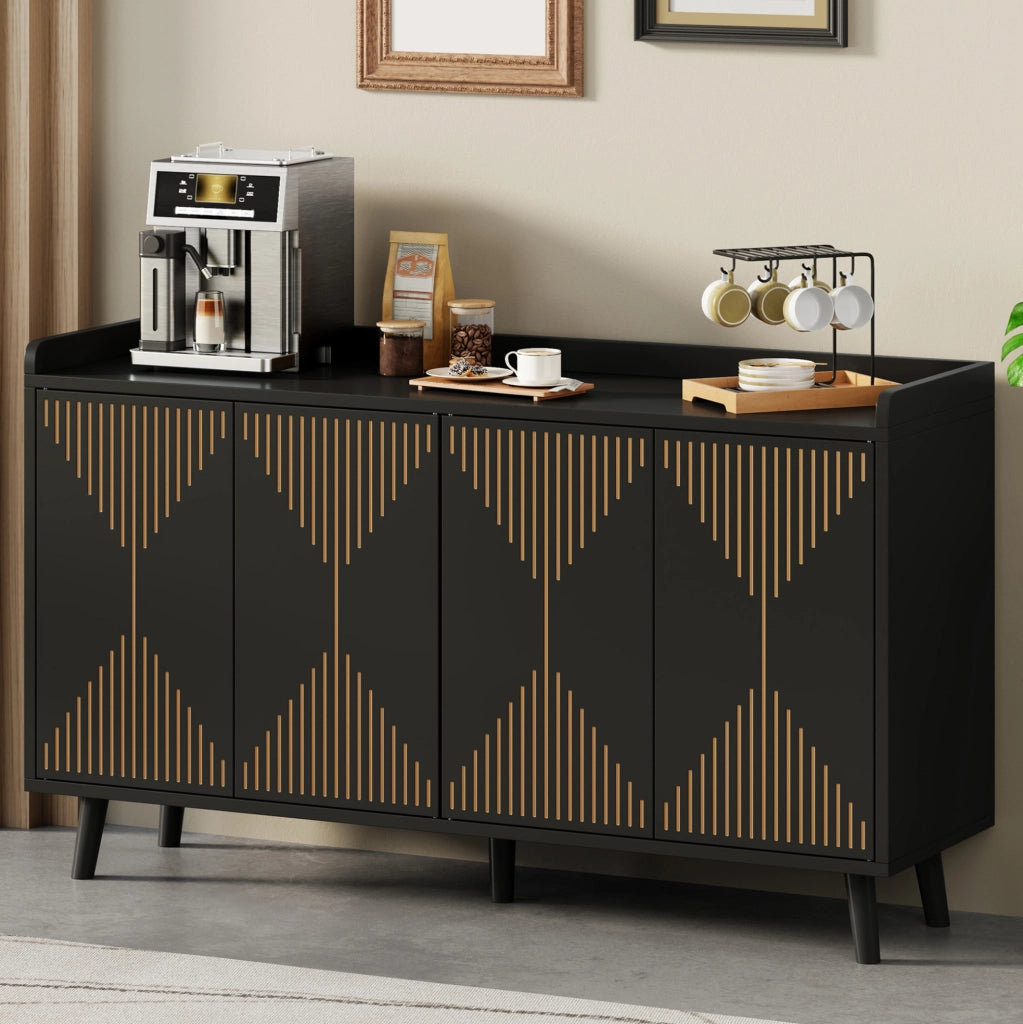 Credenza da cucina 140x40x84 cm a 4 ante con ripiani regolabili in MDF nera