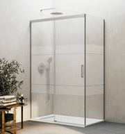 Box doccia angolare BASIC fisso + scorrevole + laterale fisso 150x90 cm (145-150/86,5-89) nichel spazzolato vetro Frost