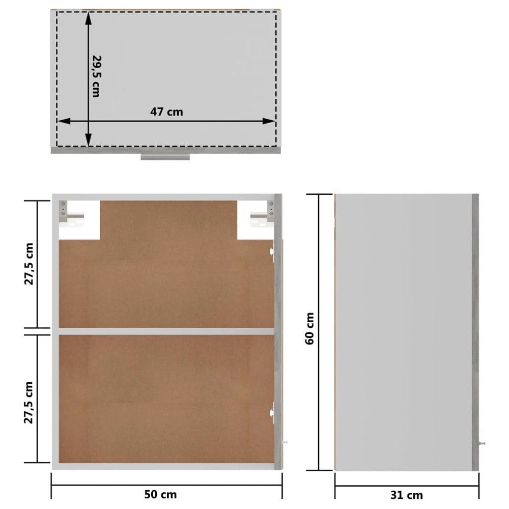 Wall Cabinets, 2 Pieces, Lyon Concrete Grey, 50x31x60 Cm, Wood-based Material