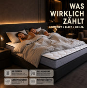 Matratze 140x200 cm H3 mit 7-Zonen-Taschenfederkern, 1000 Federn, Lyocell-Bezug, 20 cm Höhe