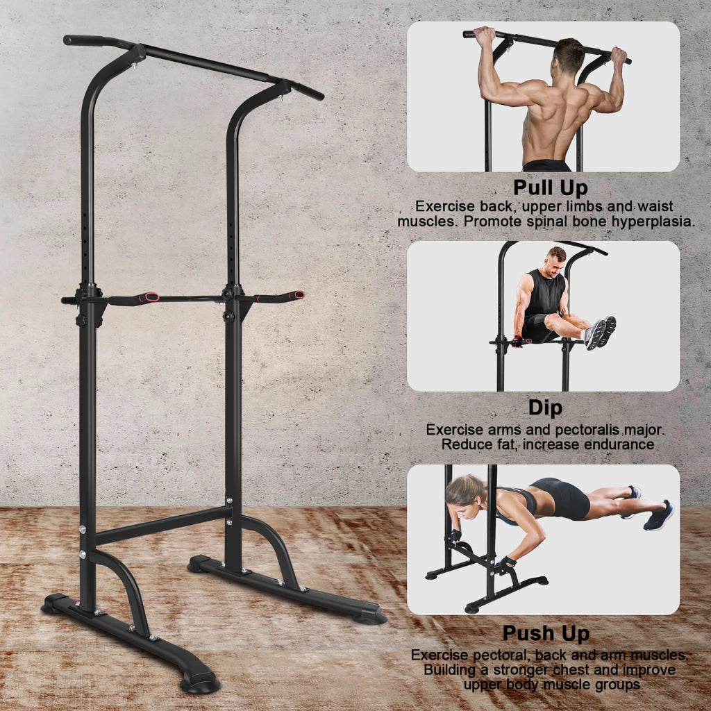 Stazione per trazioni regolabile in altezza con supporti per squat e flessioni in ferro nero 168.91–210.06 cm