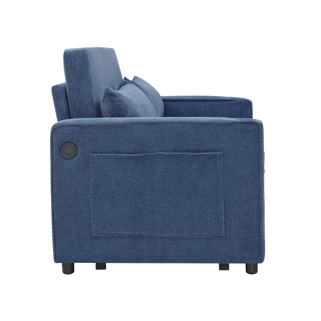 Divano Letto 2 Posti con USB ¨C MINIMAL ¨C Blu, Trasformabile