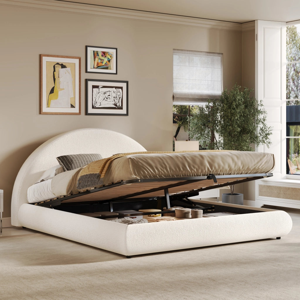 letto imbottito bouclé bianco 180 x 200 cm