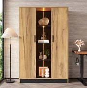 Vetrina 95x35x160 cm con LED controllabile via app; 2 ante e ripiani regolabili; rovere e nero