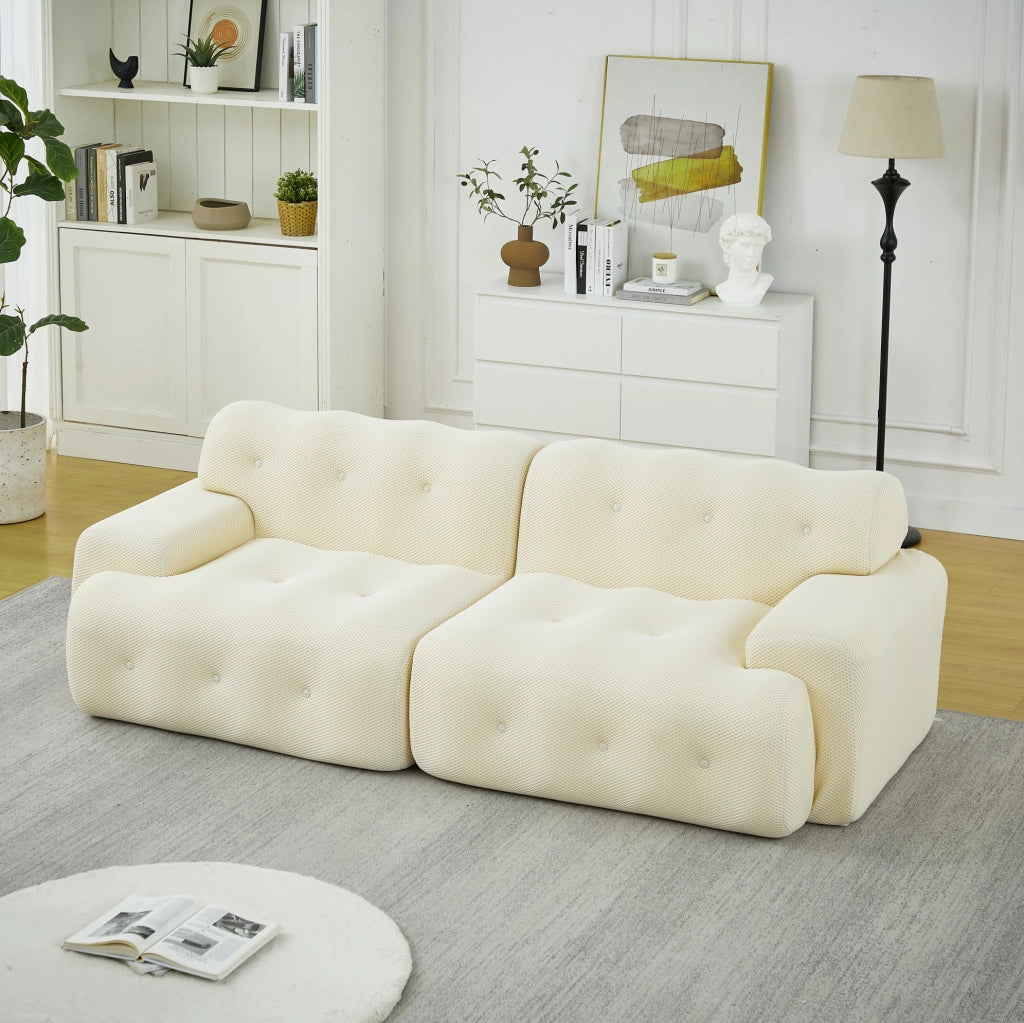 Divano Cloud due posti beige con braccioli larghi e design moderno, 224x104x66 cm