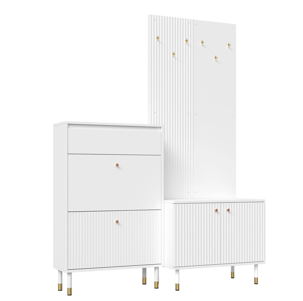 Set guardaroba modulare bianco con scarpiera e appendiabiti