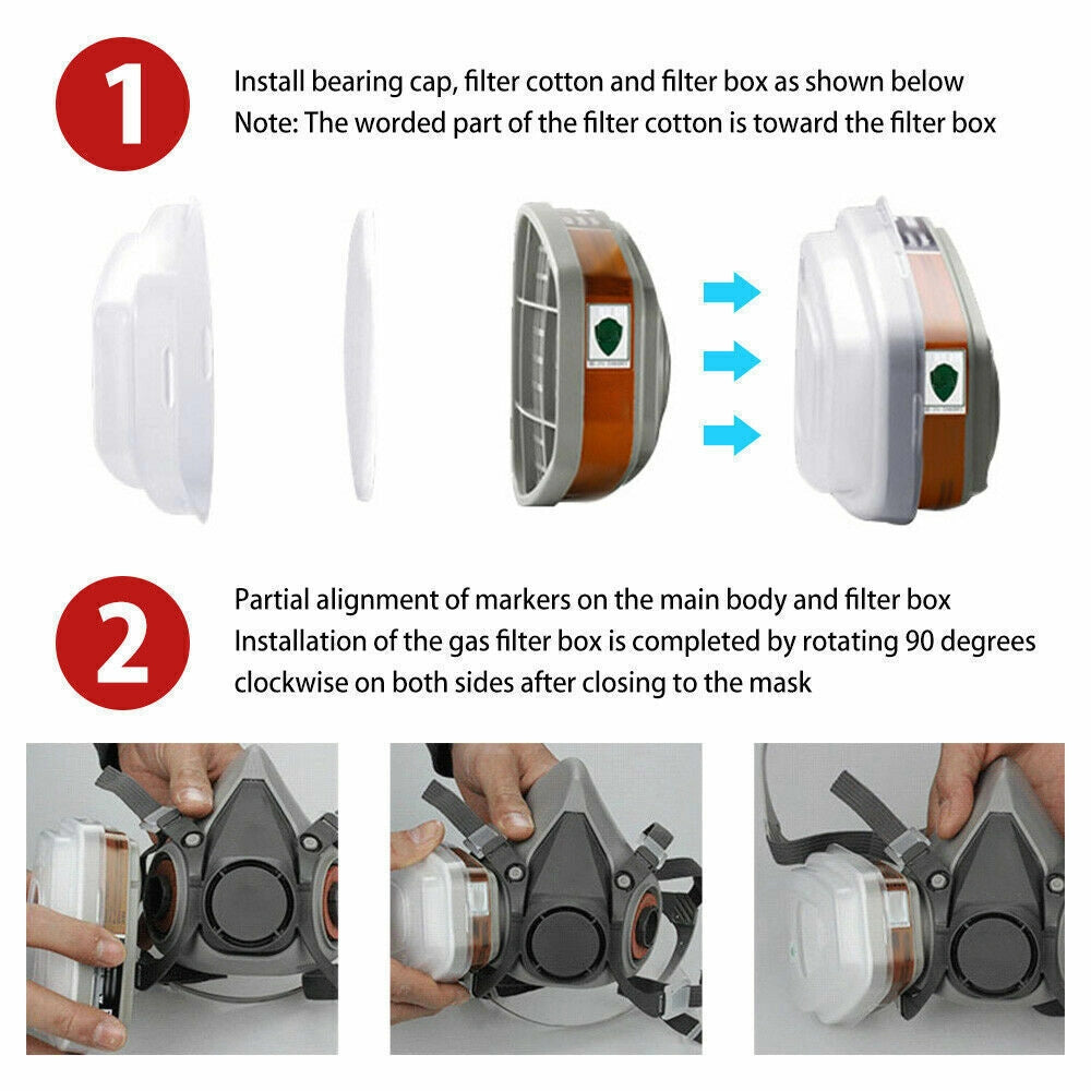 Set Maschera Respiratoria 17 in 1 con Occhiali e Filtri 6001 per Verniciatura e Levigatura Semimaschera Riutilizzabile Regolabile