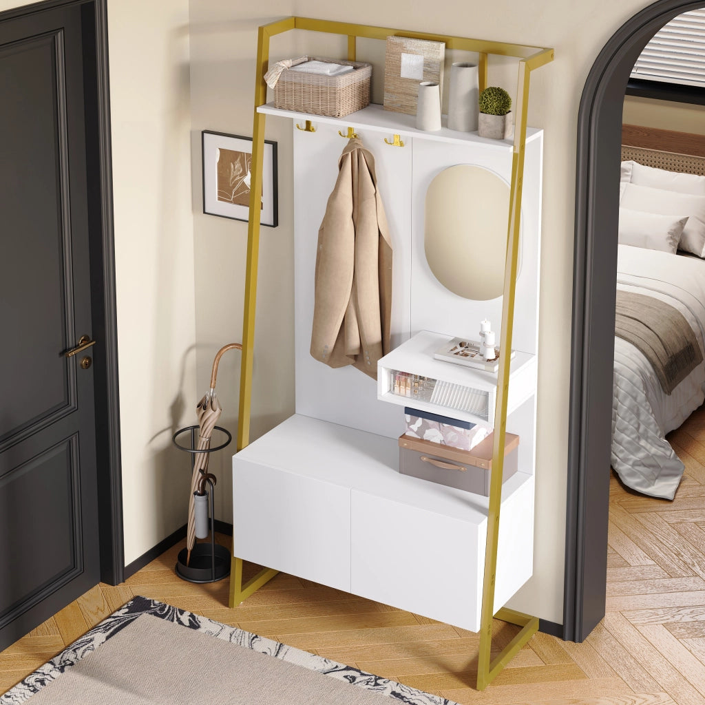 ARMADIO ingresso con specchio e ganci 78 x 38,5 x 180,5 cm MDF bianco