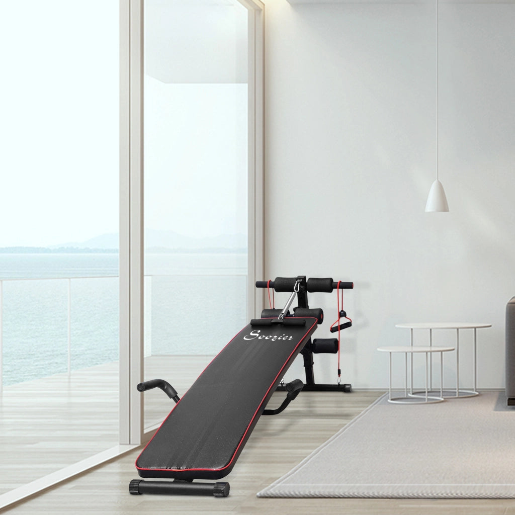 Panca per addominali, panca per esercizi, panca per sit-up, elastici di resistenza regolabili fino a 120 kg, 37,5x55,5x50-68 cm
