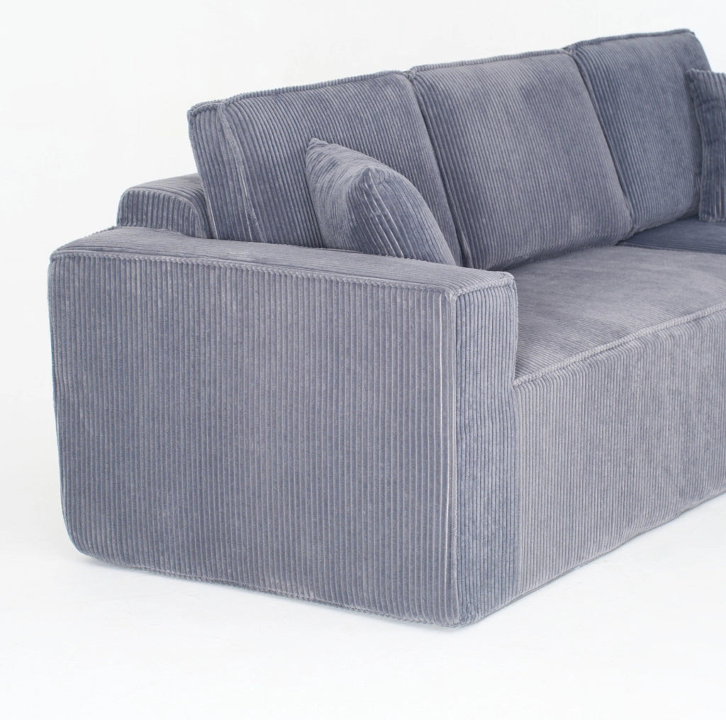 Divano angolare modulare a L in tessuto di cotone, 2 posti con chaise longue grigio, imbottitura in schiuma ad alta densità
