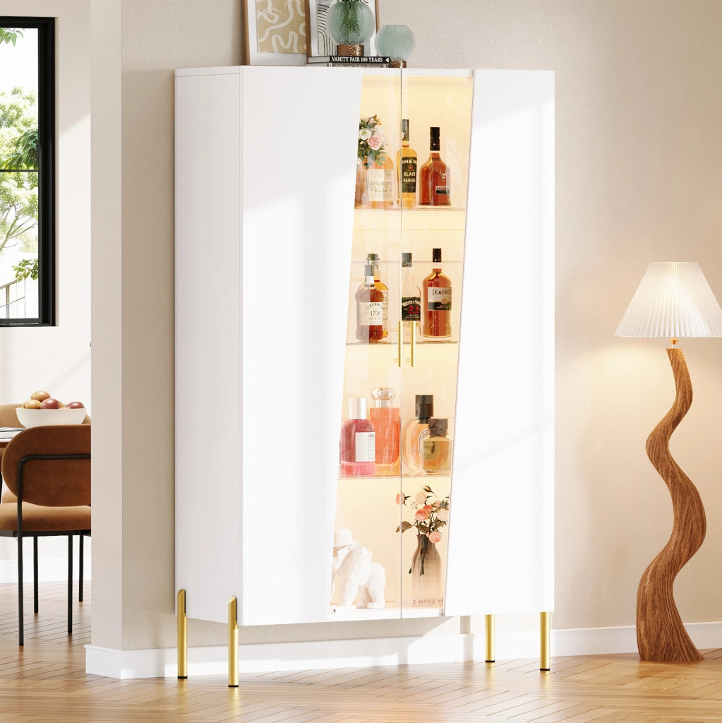 Vetrina bianca 72x40x145 cm con LED multicolore; 3 ripiani in vetro regolabili e MDF