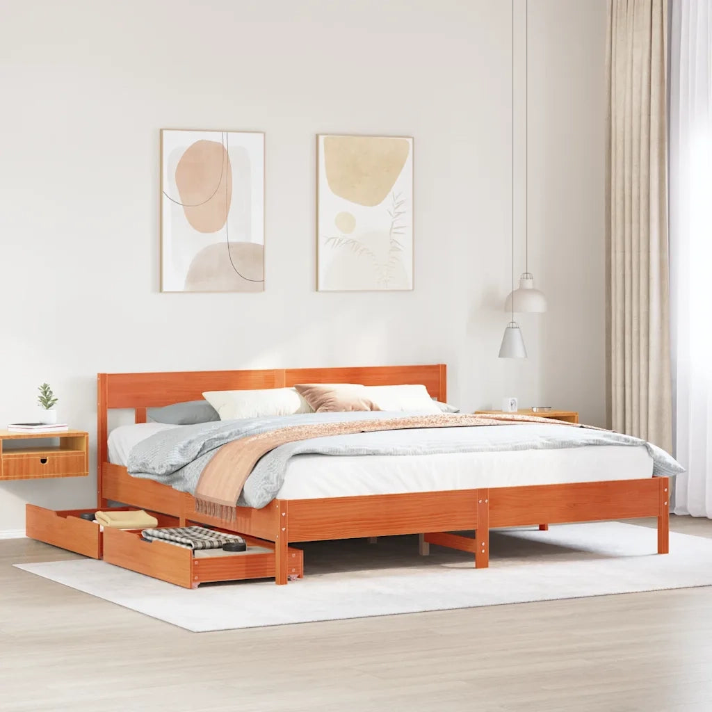 Letto senza Materasso-Struttura Letto Marrone Cera 200x200 cm in Legno di Pino 166231