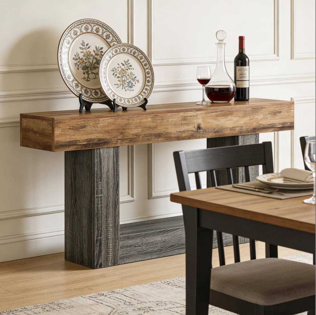 Consolle 160 cm in MDF grigio e marrone rustico con ripiano inferiore HOMVRA