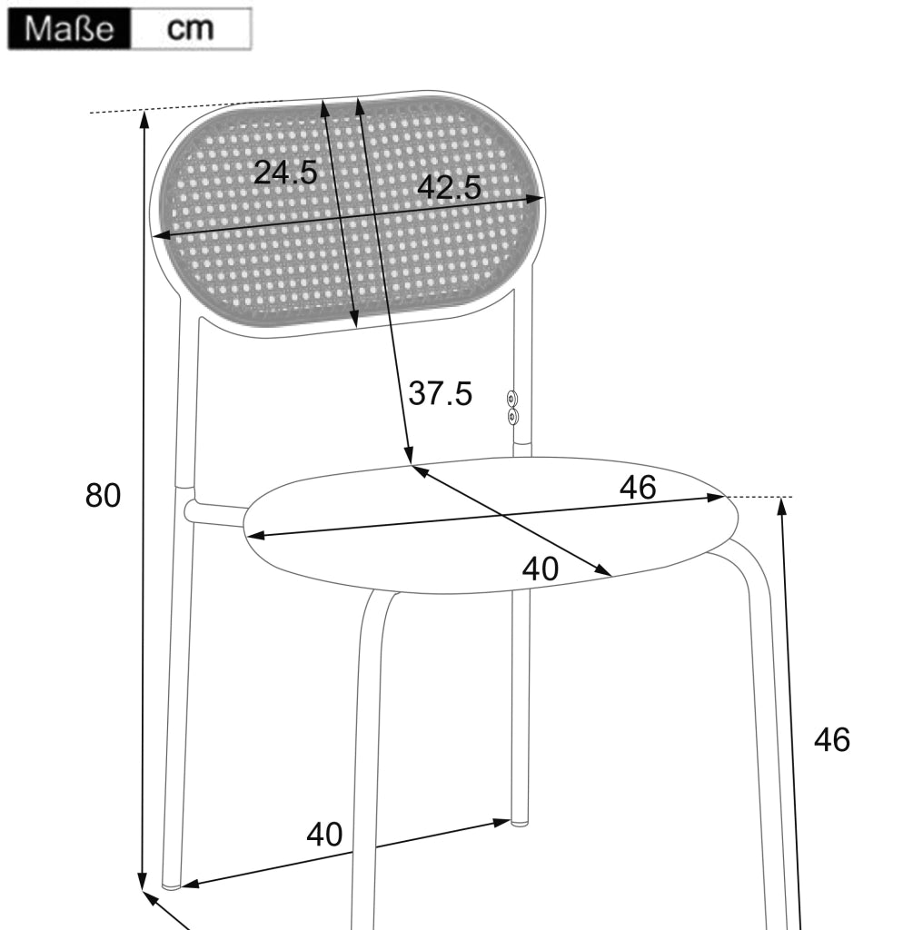 Set di 6 sedie da pranzo con schienale ovale in rattan; PU e gambe in metallo; marroni