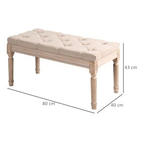 Panca Imbottita Vintage con Bottoni 80 x 40 x 43 cm Beige per Ingresso e Camera da Letto
