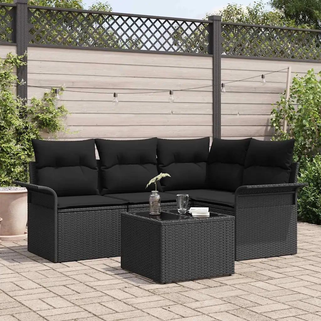 Set Divano da Giardino con cuscino 5 pcs Nero polyrattan 3345353