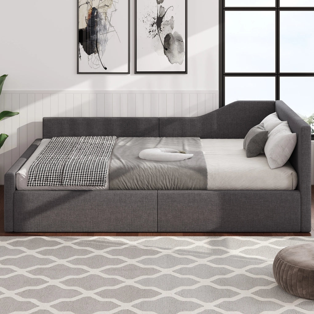Divano Letto Imbottito 140x200 con Contenitore Sotto, Grigio