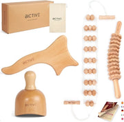 Kit terapia 4 in 1 per anticellulite e drenaggio linfatico con legno