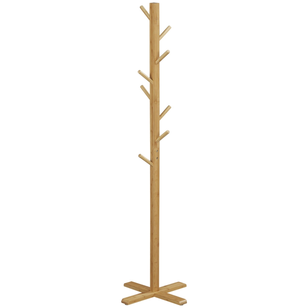 Appendiabiti a Parete in Legno con 8 Ganci ¨C zephmum ¨C Naturale 49.5x49.5x178 cm