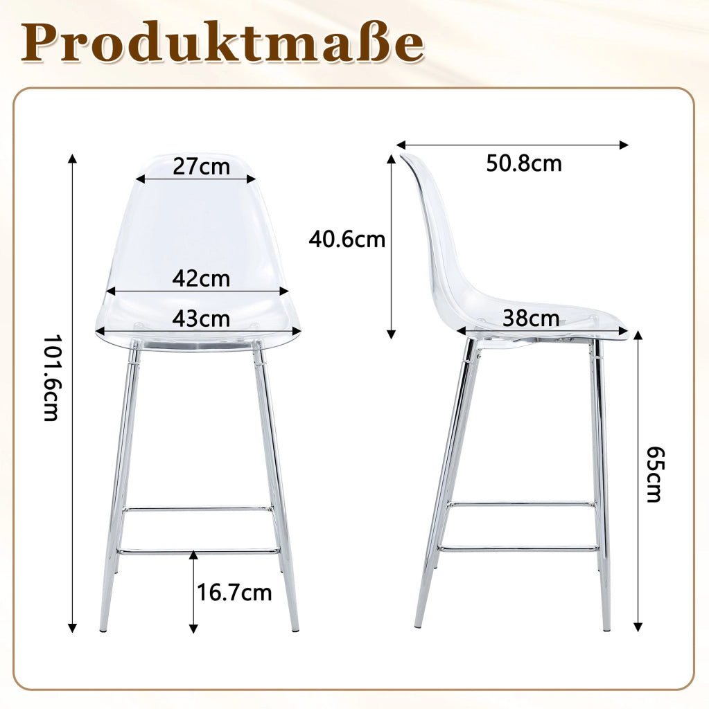 Set 2 sgabelli da bar trasparenti con struttura in metallo argento HOMVRA