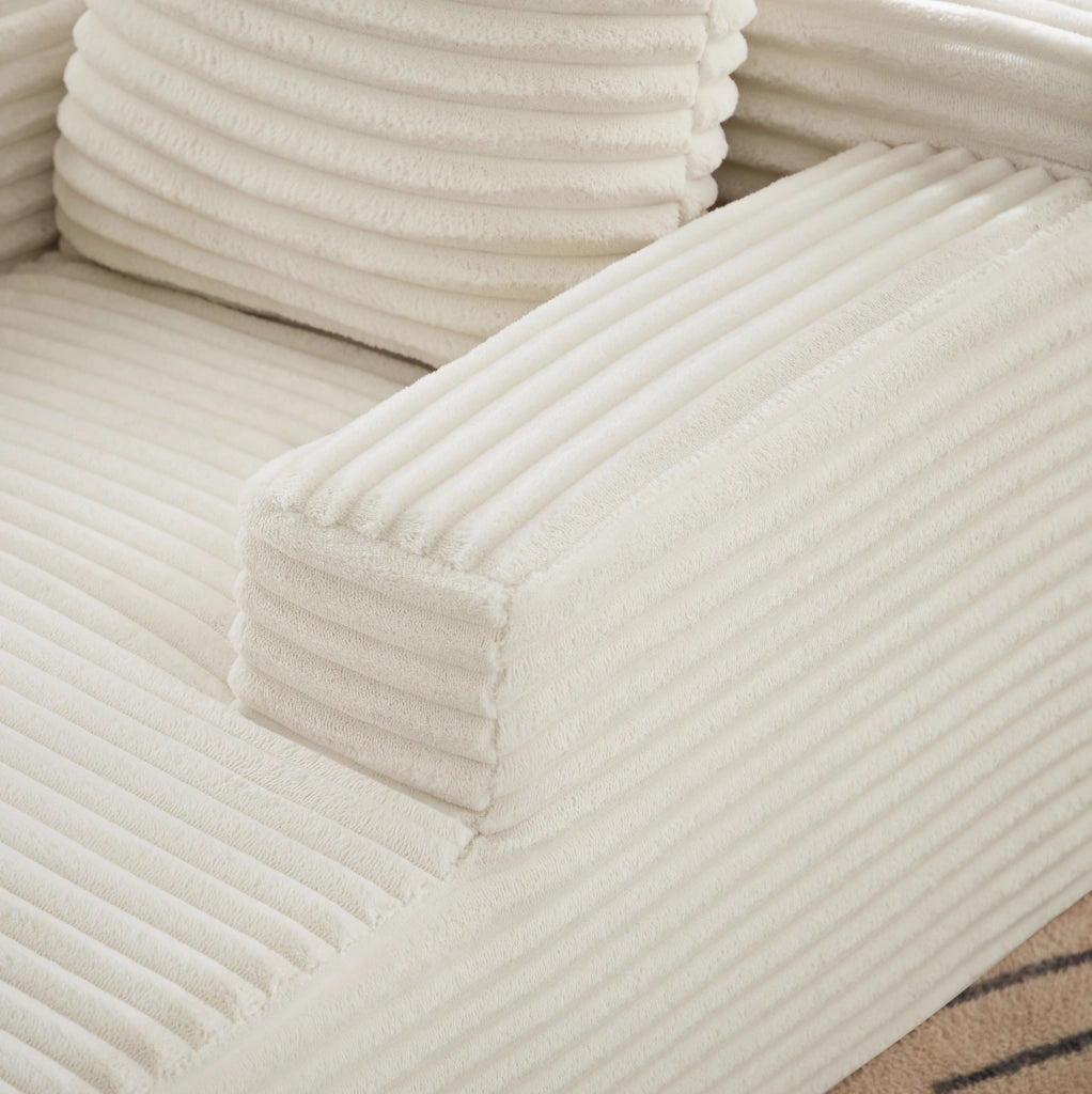 Sofà chaise longue in tessuto a coste beige
