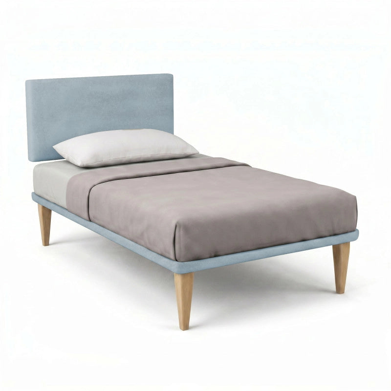 Letto imbottito Singolo 80x200 cm Flat - Con rete,Microfibra,Azzurro