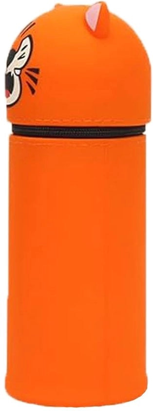 Etui 2-in-1 in silicone, custodia morbida in silicone per matite, portapenne unisex con capacità, custodia per matite con contenitore, gadget per bambini (tigre arancione)