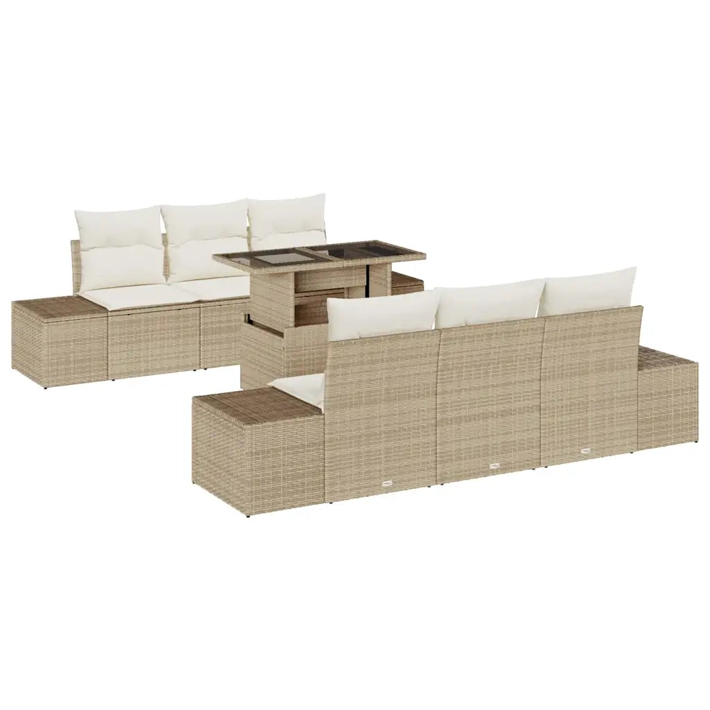 Set Divano da Giardino con cuscino 7 pcs Beige e Crema