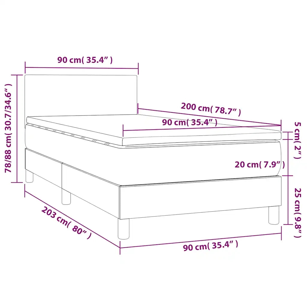 Giroletto a Molle con Materasso-Struttura Letto Nero 90x200 cm in Velluto 223745